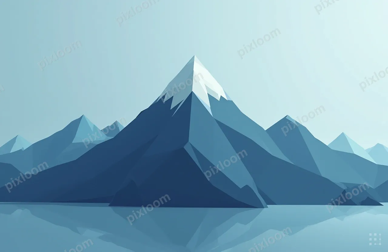 Low-poly abstract mountain of geometric facets, gradient fro