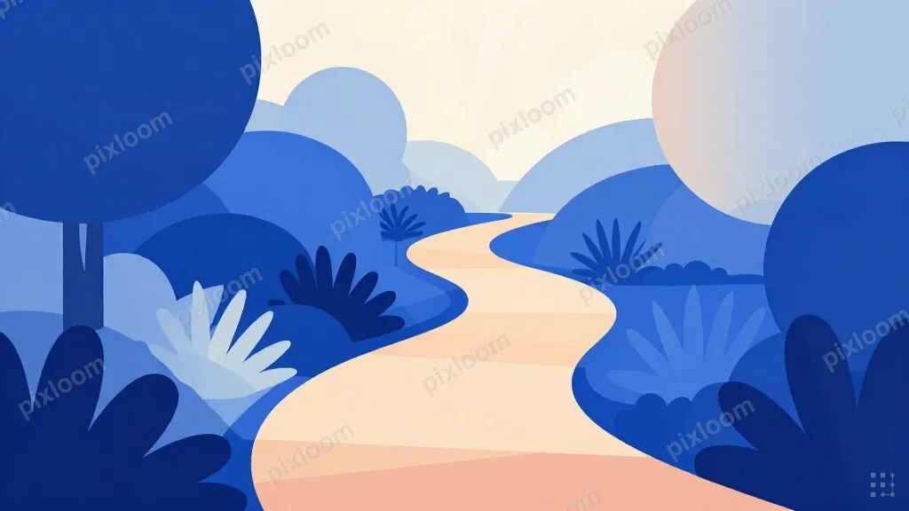 a winding path through a garden at dawn