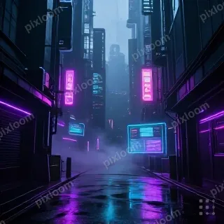 neon-lit alley in a cyberpunk city