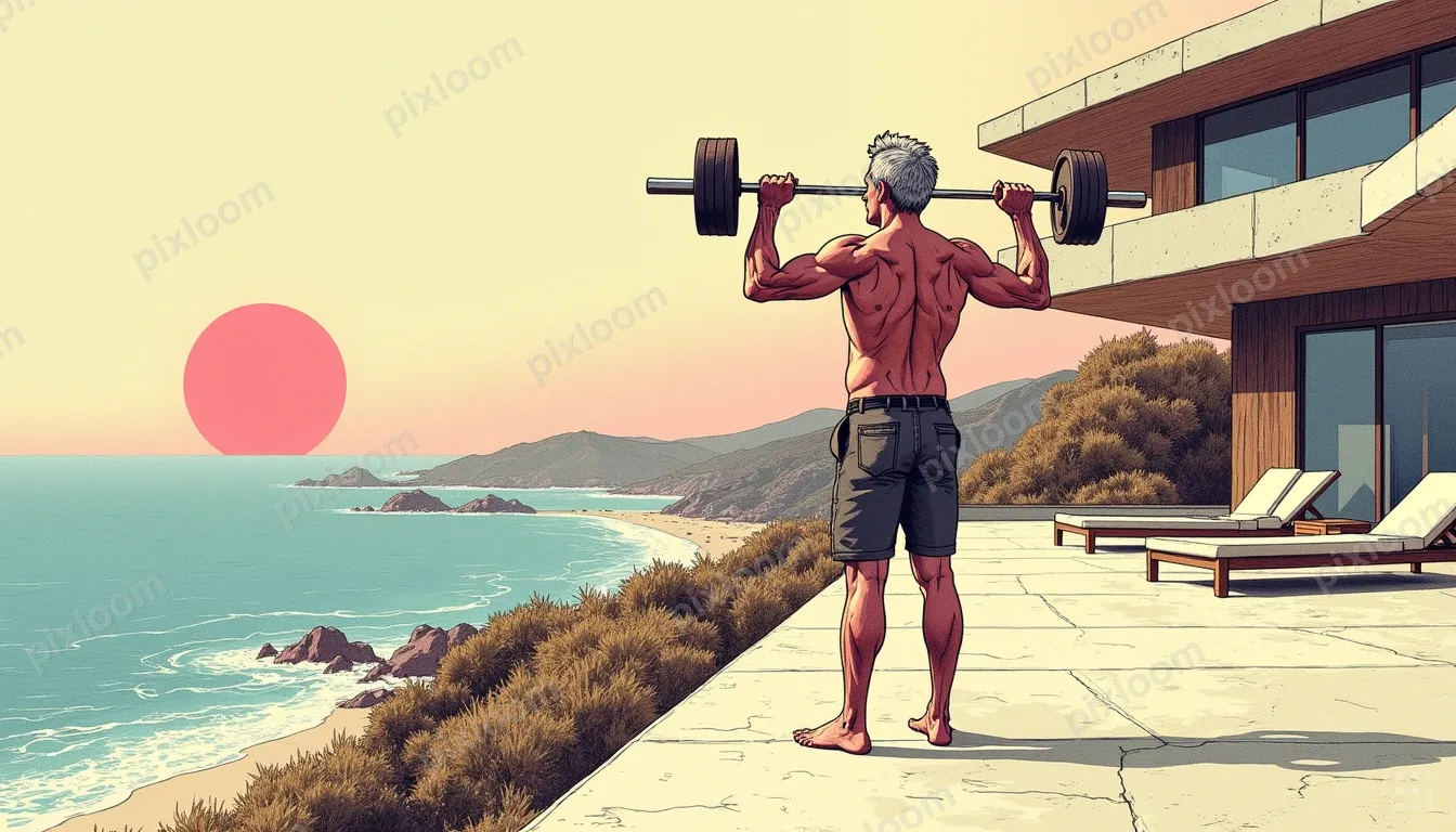 man in his mid-forties not muscular lifting weights on the