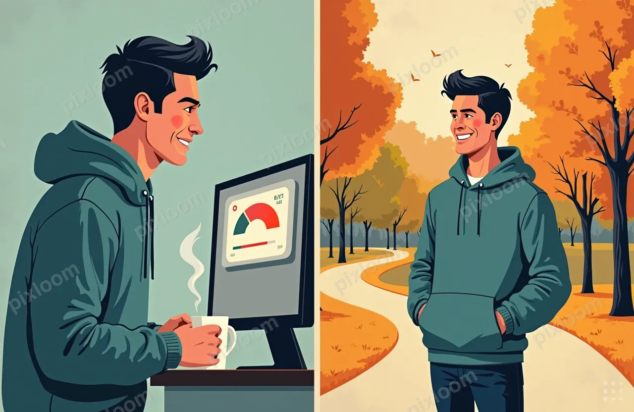Two-panel split illustration, side by side, divided by a thi