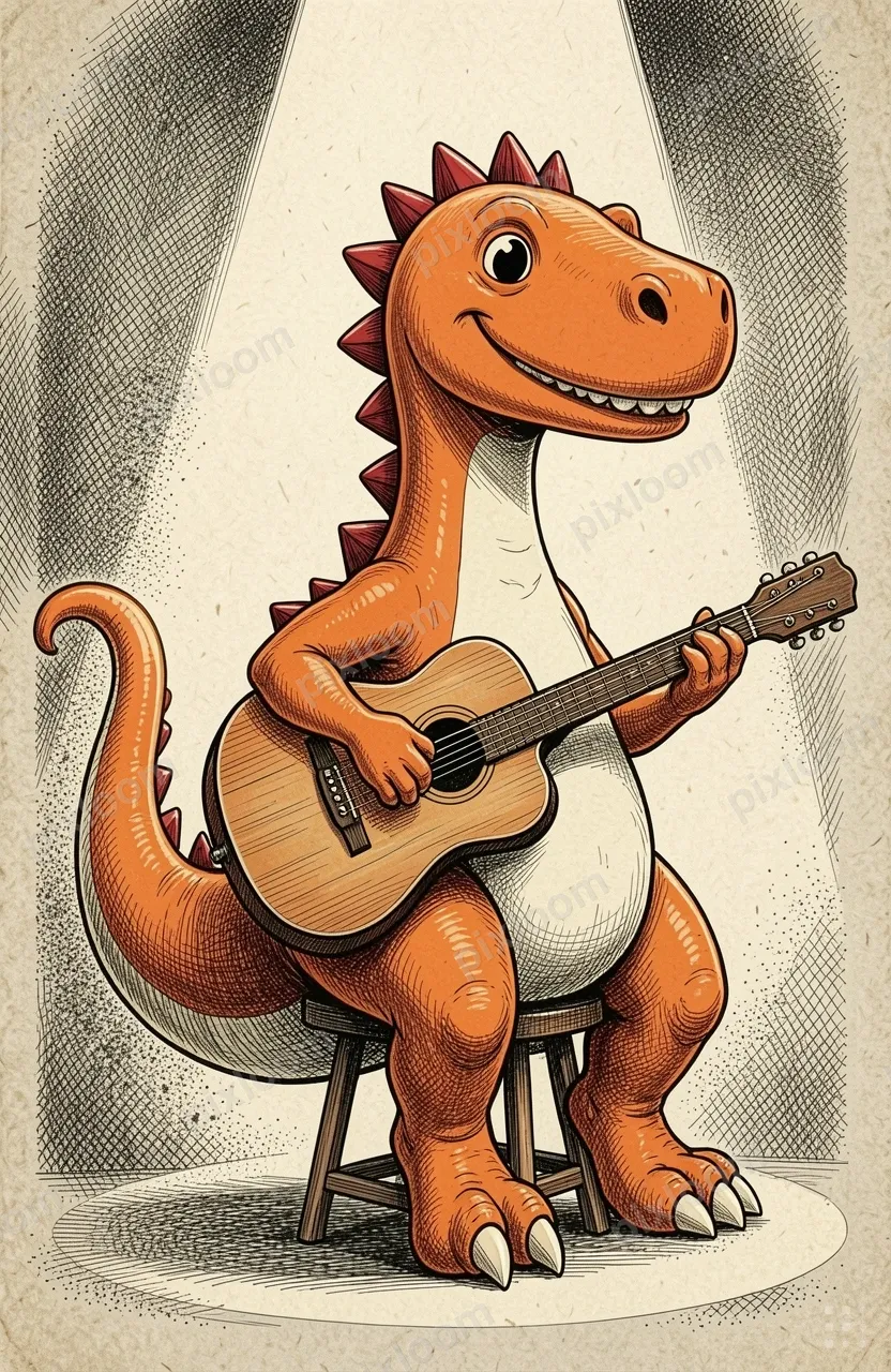 Pencil sketch of a musician playing acoustic guitar on a sto