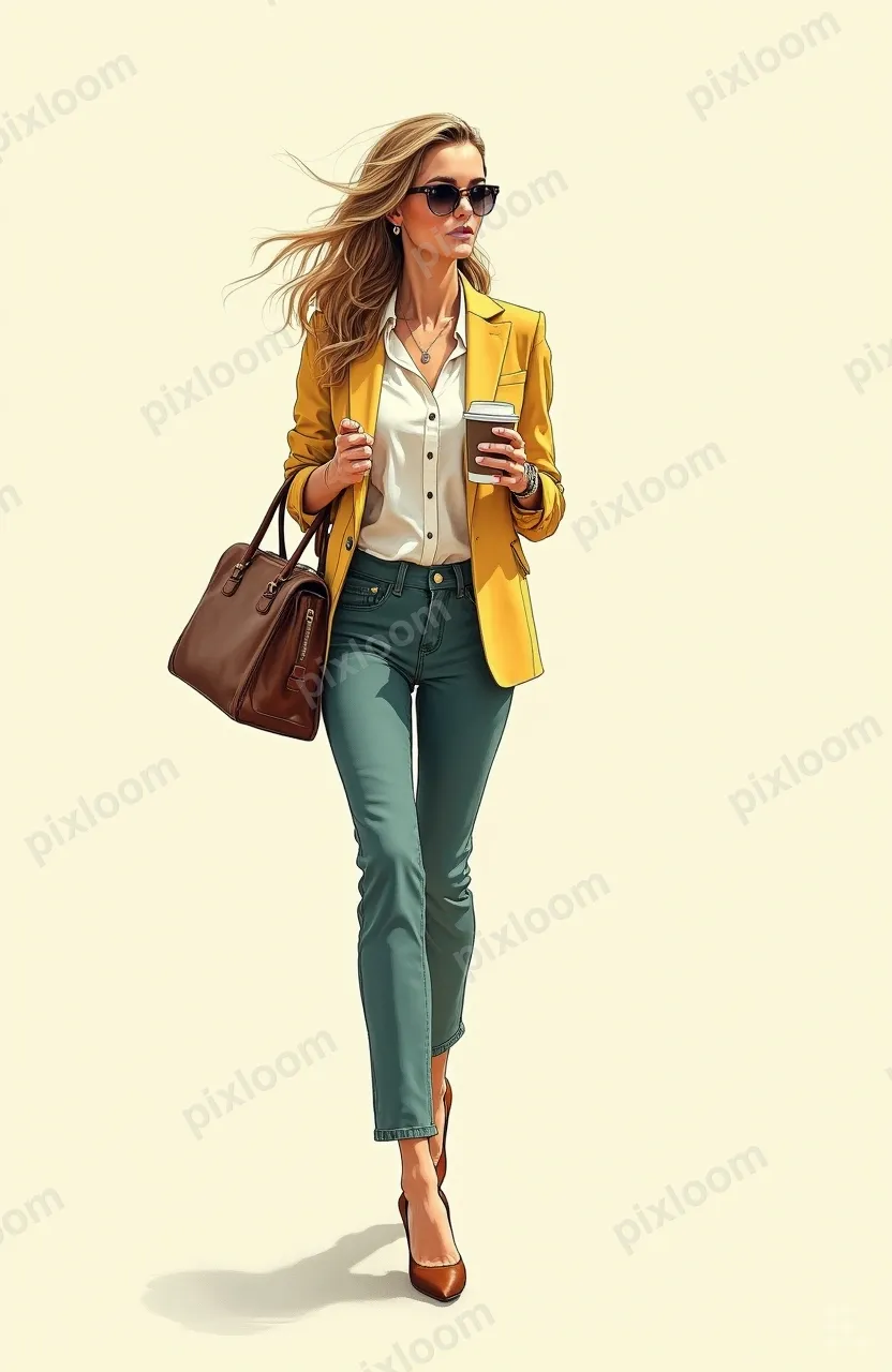 Fashion sketch of a stylish entrepreneur in business casual,