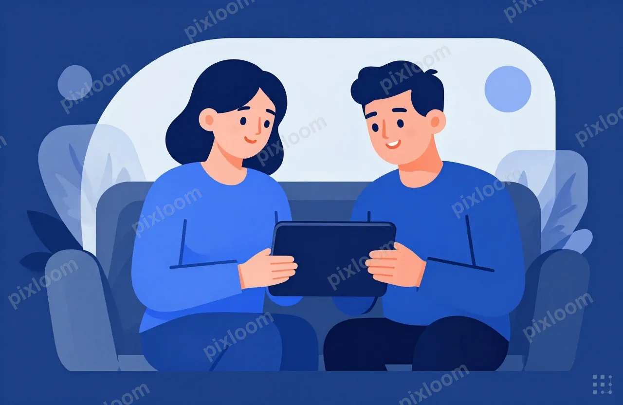 Teen teaching grandparent to use a tablet, patient smile, li