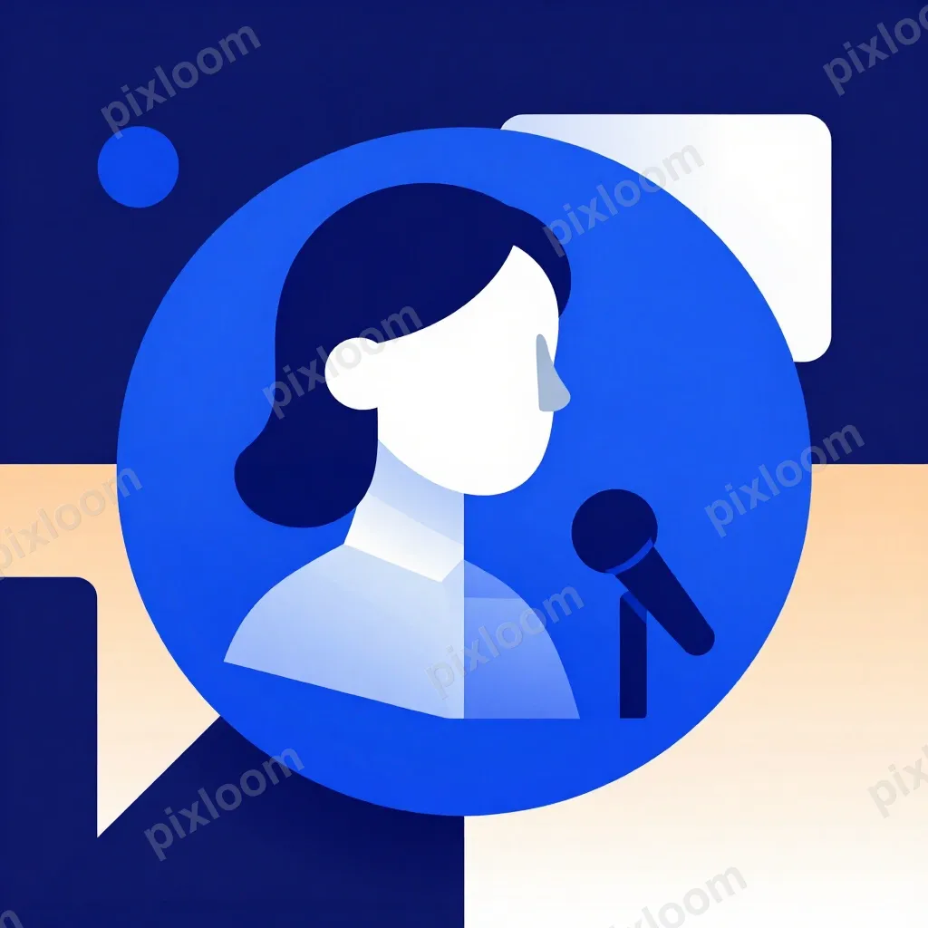 Editorial podcast cover, a bold cobalt circle with a tiny fi