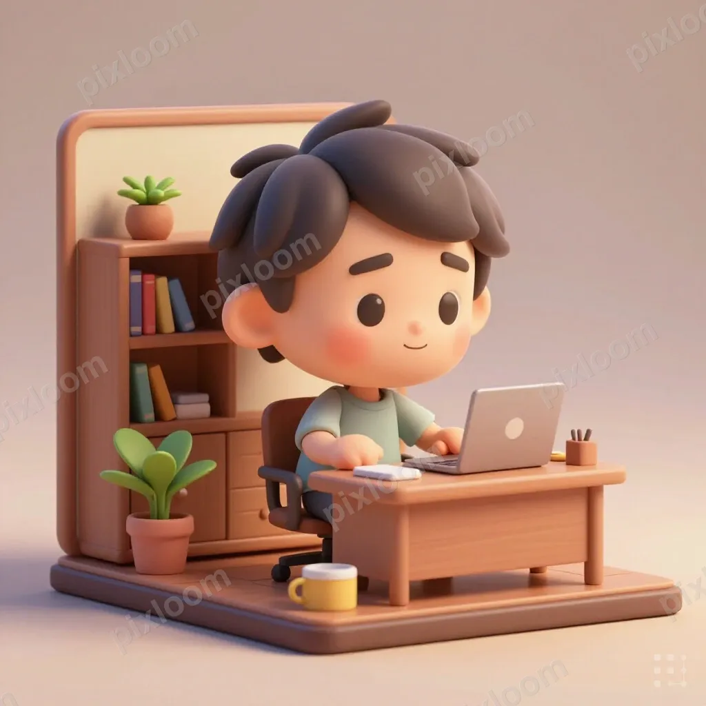 3D rendered home office setup as a miniature diorama, tiny p