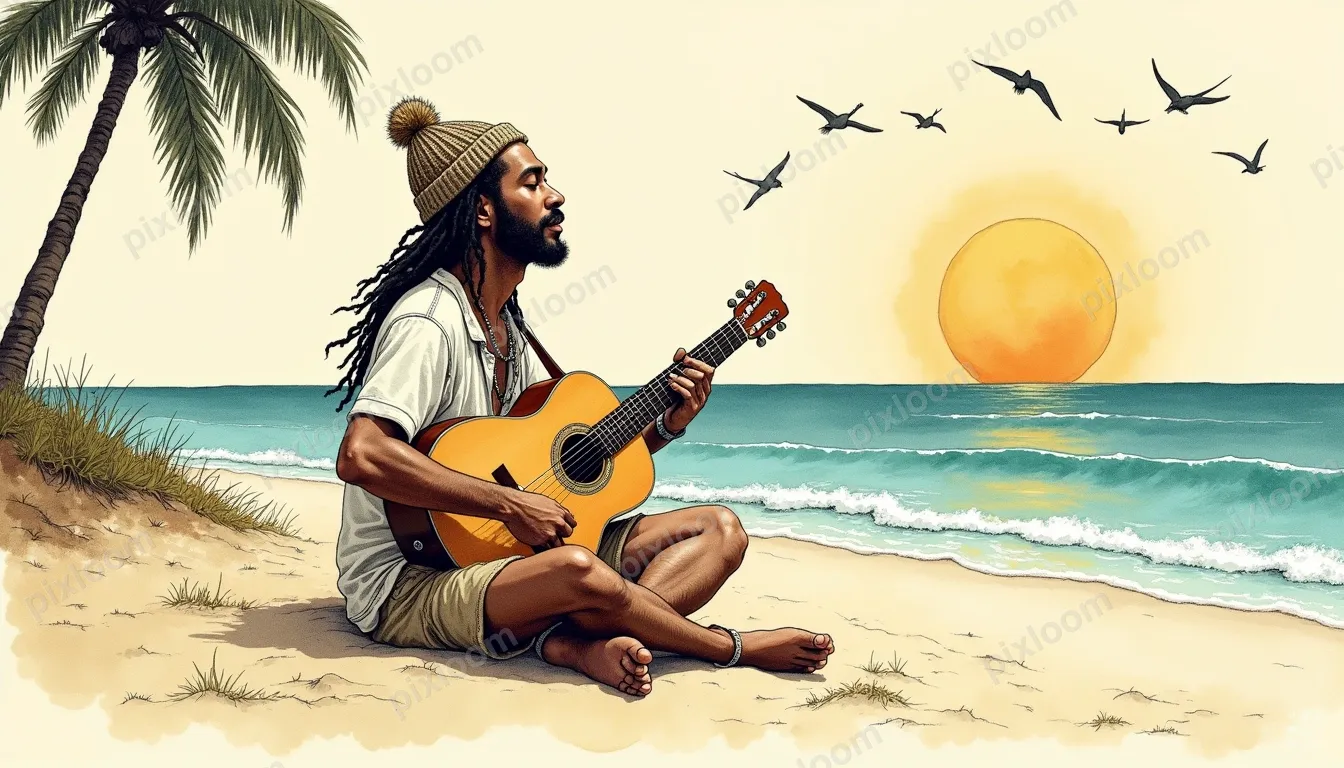 A man with dreadlocks and a knit beanie sits cross-legged on