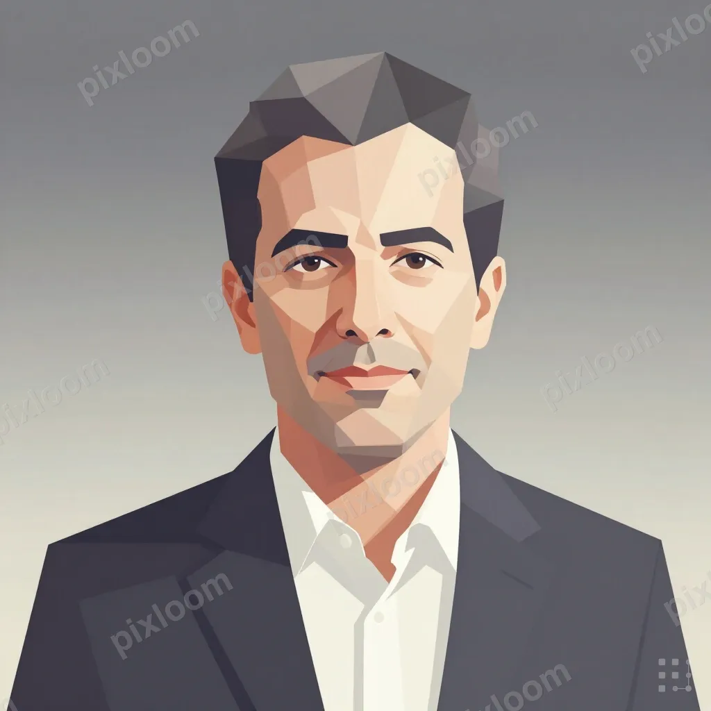 Low-poly geometric portrait of a founder, faceted polygonal
