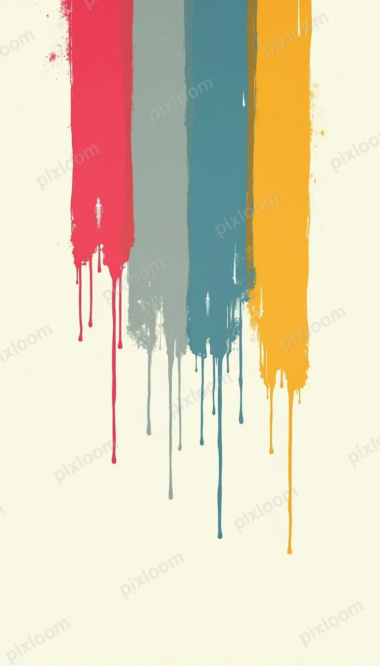 Vertical dripping paint streaks — magenta, cyan, yellow — on