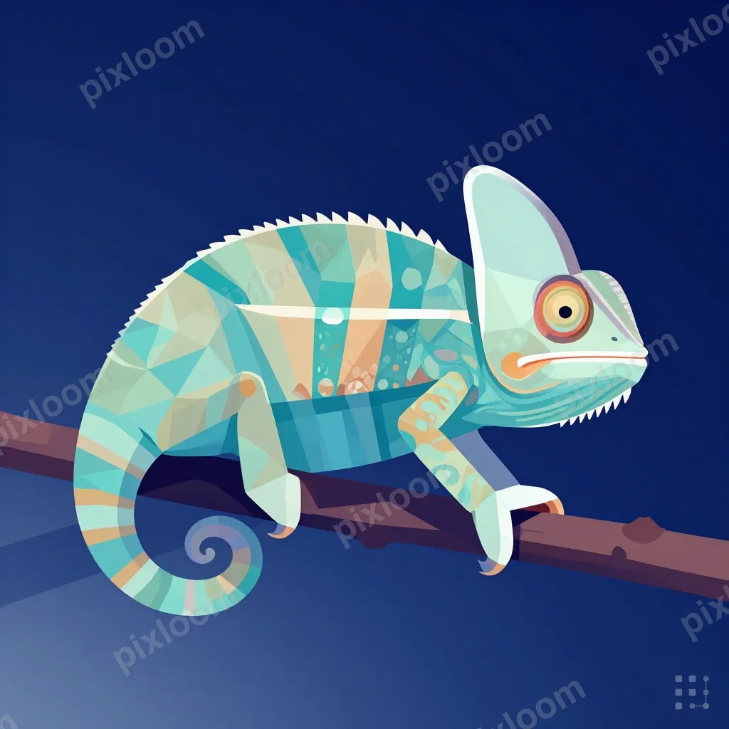 3D rendered chameleon on a branch, color-shifting skin, stud