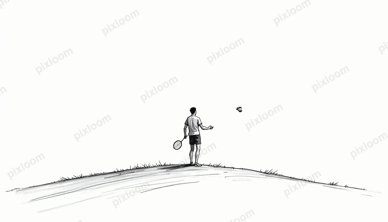 a man play badminton on a hill