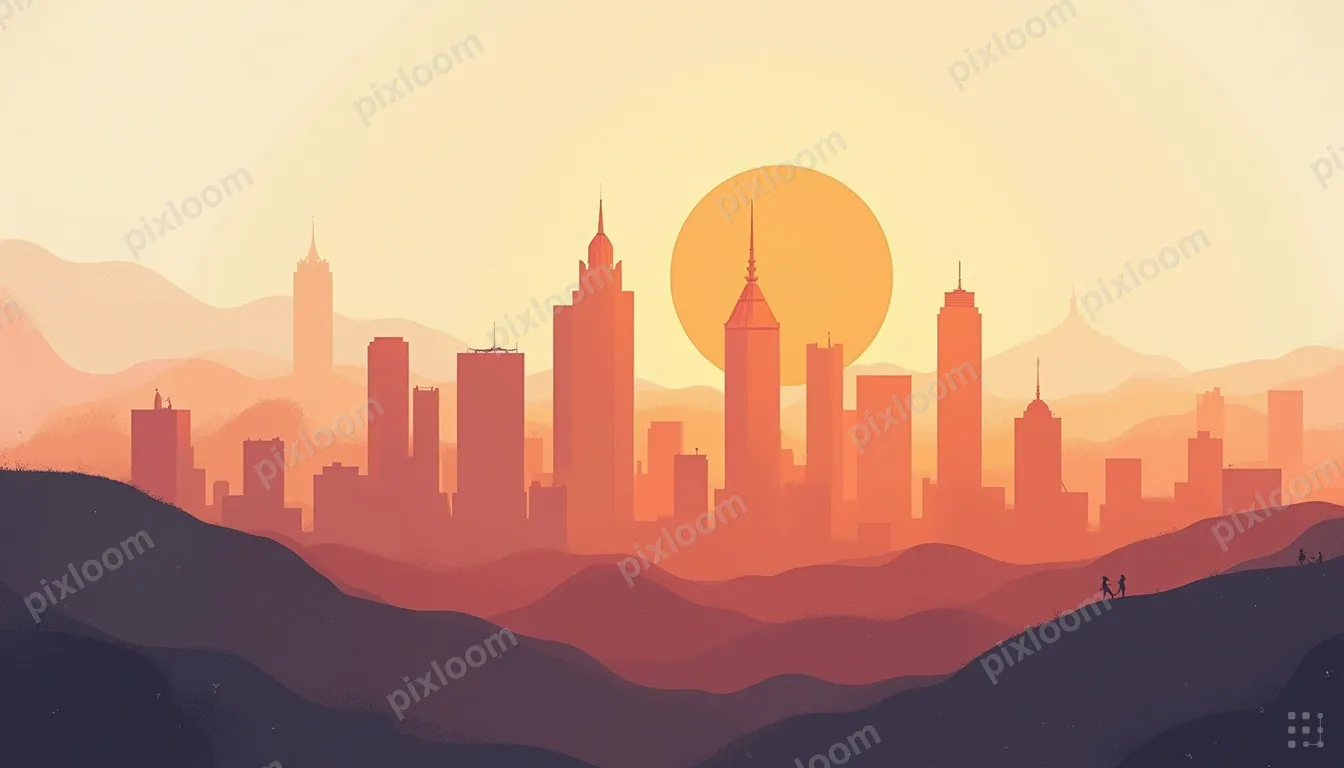 Modern illustration of a city skyline as layered geometric s