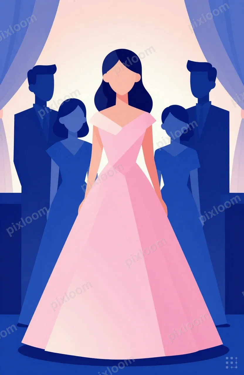 Quinceanera celebration, girl in flowing pink dress, decorat